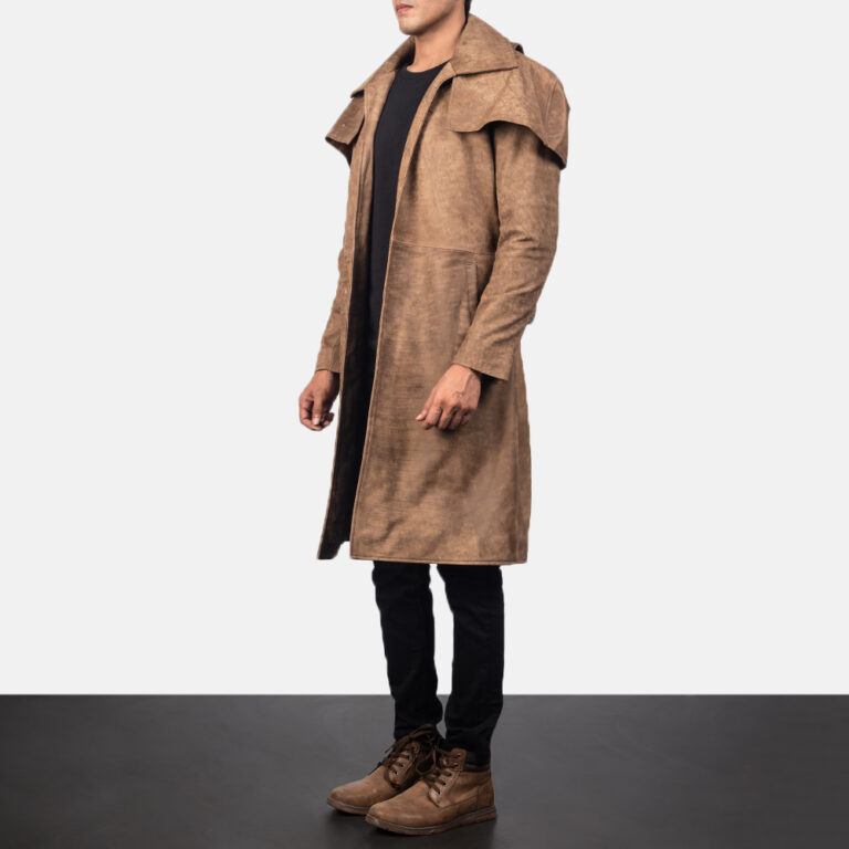 Mens Army Brown Leather Duster4623-3-1557132190931